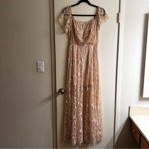 Bebe Blush Pink Lace Maxi Dress Romantic Formal